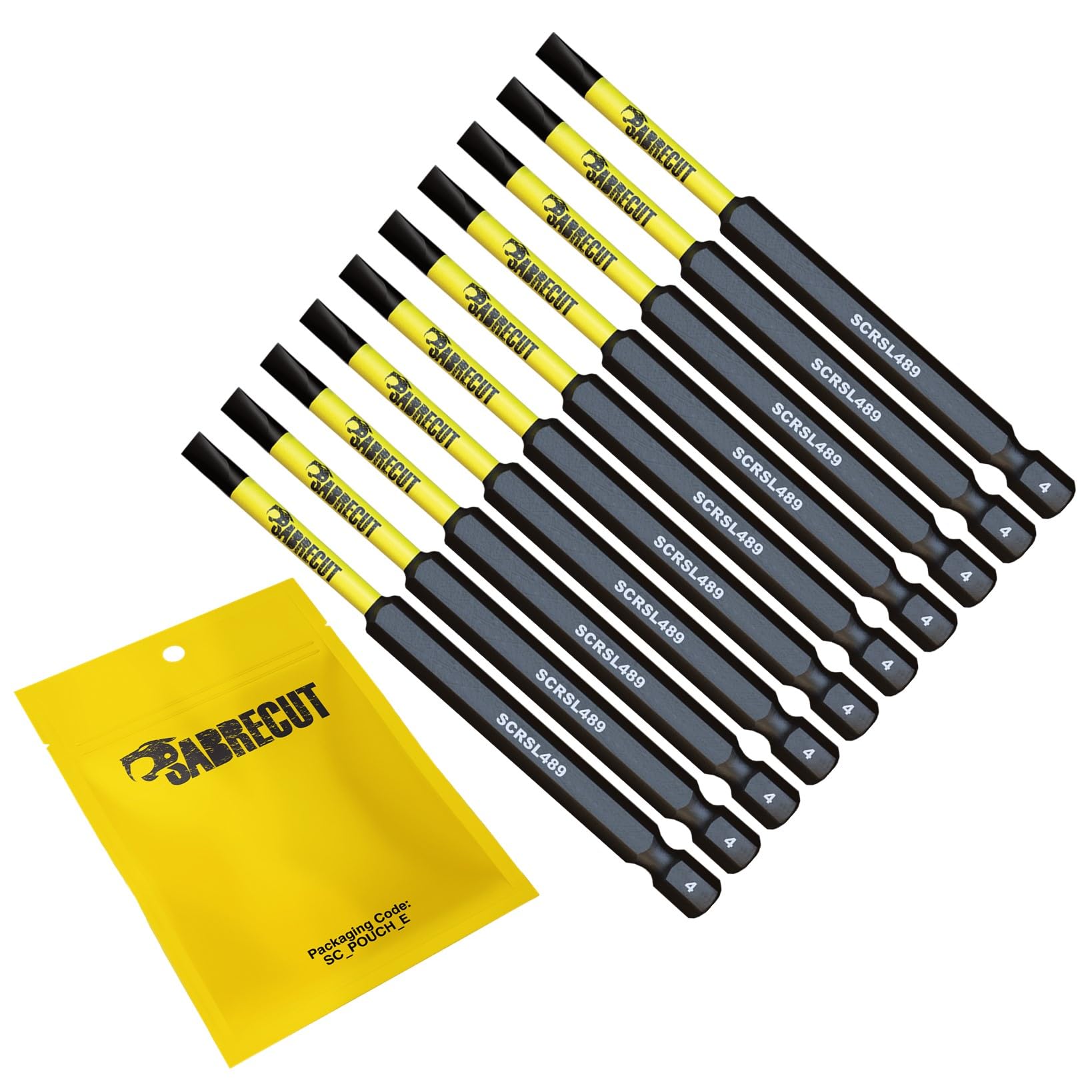10 x SabreCut SCRSL489_10 89mm SL4 Slotted Magnetic Impact Screwdriver Driver Bits Set Single Ended Heavy Duty