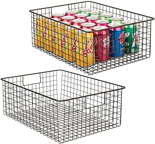 mDesign 2er-set Allzweckkorb aus Metalldraht – flexibler Aufbewahrungskorb für die Küche, Vorratskammer etc. –großer und universeller Drahtkorb mit Griffen – bronzefarben