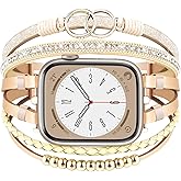 MOFREE Boho Leather Bracelet Compatible with Apple Watch Band 38mm 40mm 41mm Women, Handmade Multilayer Wrap Beaded Jewelry Apple Watch Strap for iWatch Series 10 9 8 7 6 5 4 3 2 1 Rose Gold