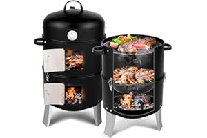 Outvita Vertical 18.5 Inch Steel Charcoal Smoker, Heavy Duty 3-in-1 Portable Outdoor Grill Cooker with Built-in Thermometer for Outdoor Backyard Cooking Grilling Camping