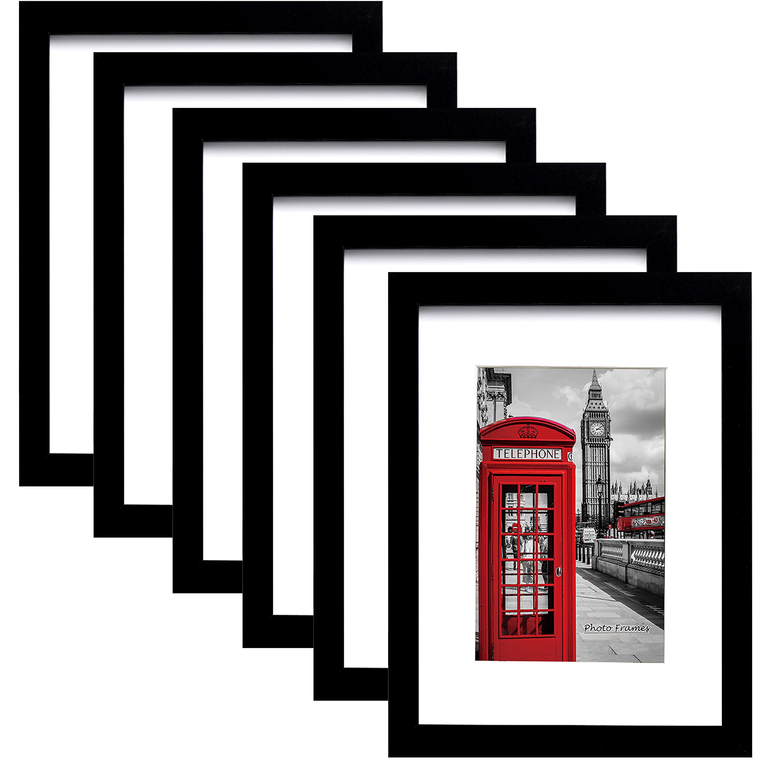 PEALSN 5x7 Picture Frame Set of 6, Display Pictures 4x6 with Mat or 5x7 Without Mat for Wall Mounting or Table Top Display, Photo Frames for Wall Gallery Home Office Decor, Black