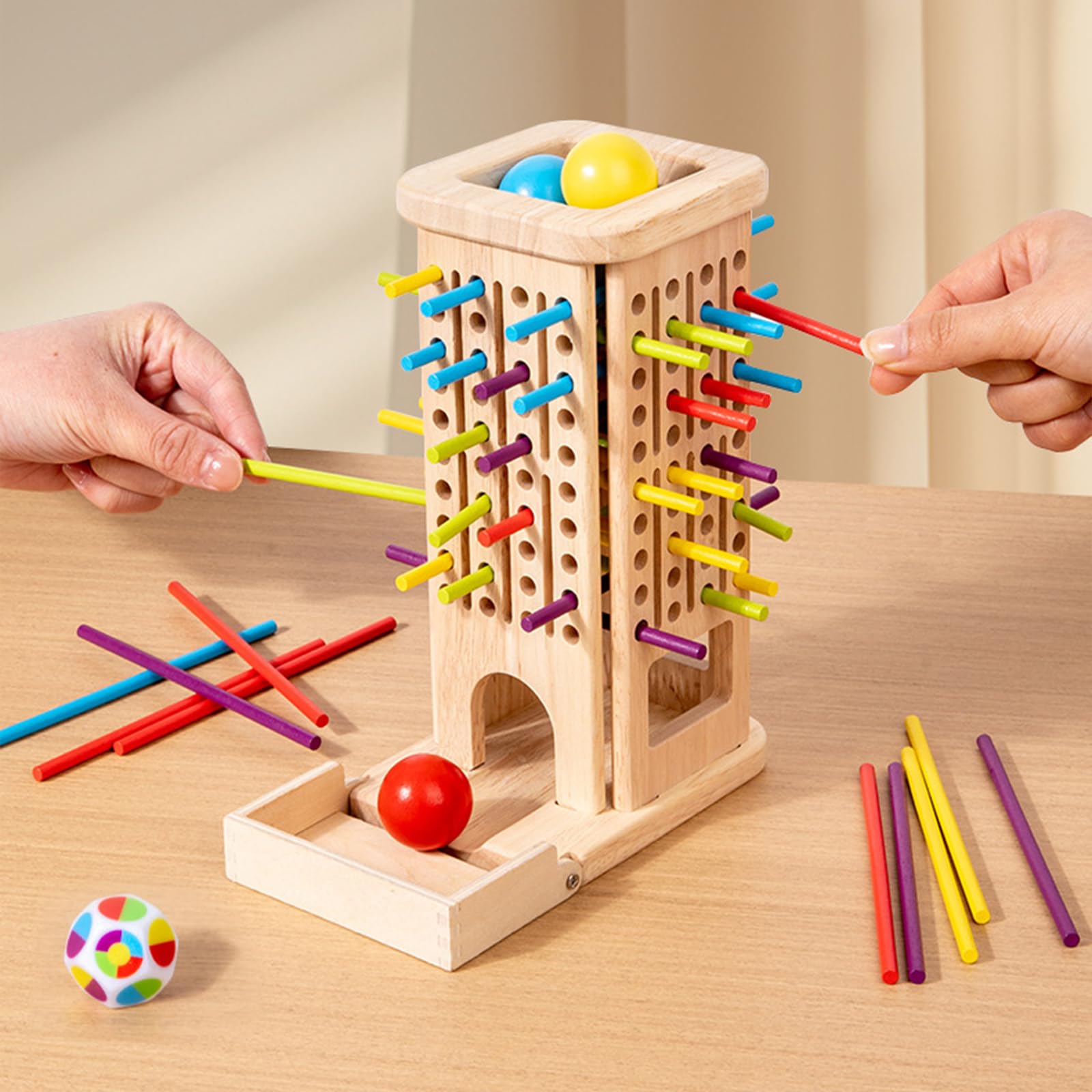 Guopai Montessori Spielzeug ab 3 Jahre – Lernspiel für Kinder – Holz Brettspiel mit 40 Bunte Holzstäbchen, Würfeln & Holzbox – Fördert Feinmotorik, Geschenk Mädchen Jungen von 3-9 Jahren 2