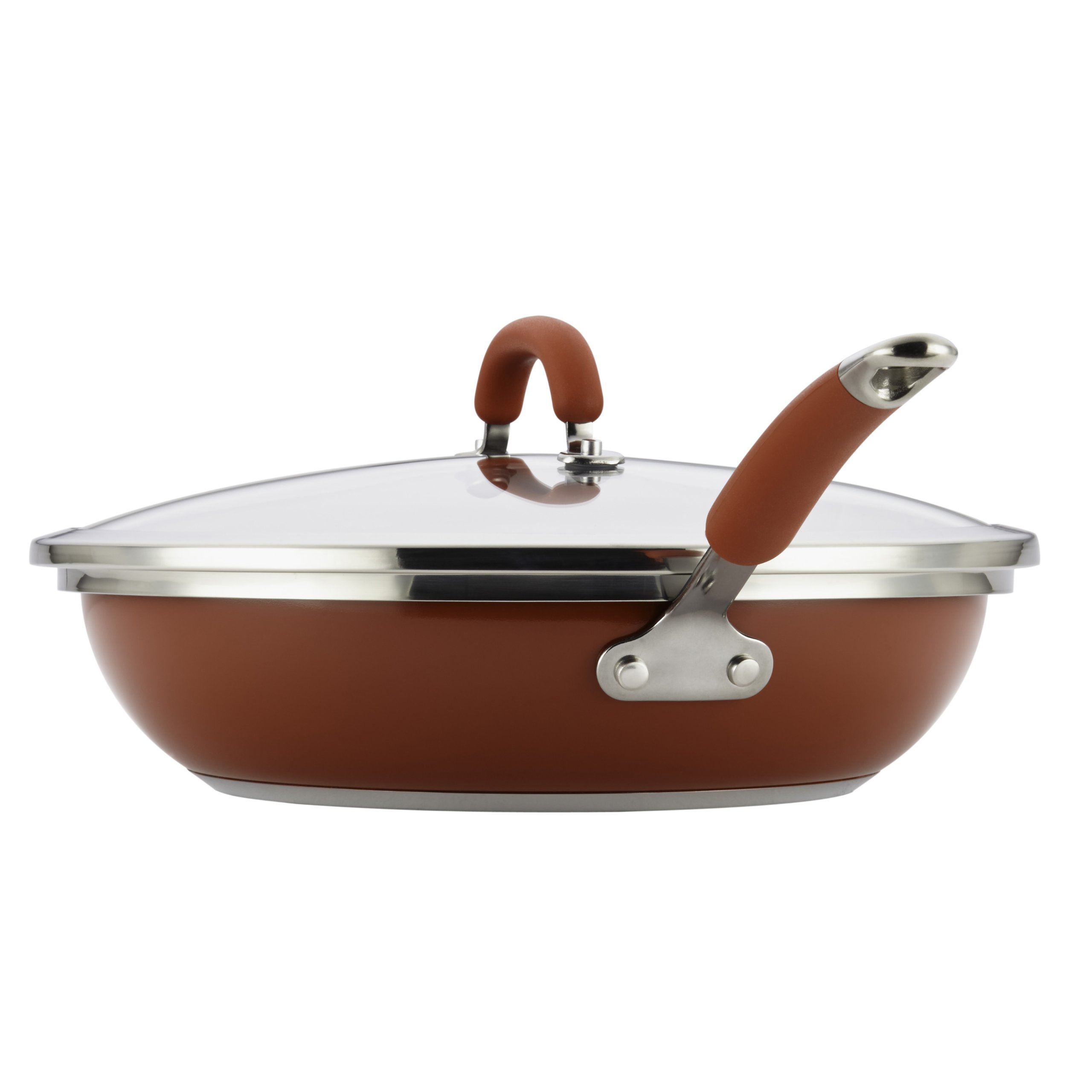 Rachael Ray Stainless Steel Nonstick 12Inch Covered Deep Skillet, Red