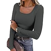 BIDITANLE Women's Long Sleeve Ribbed Knit Tee Slim Fit Scoop Neck Stretch Top Casual Basic Shirts