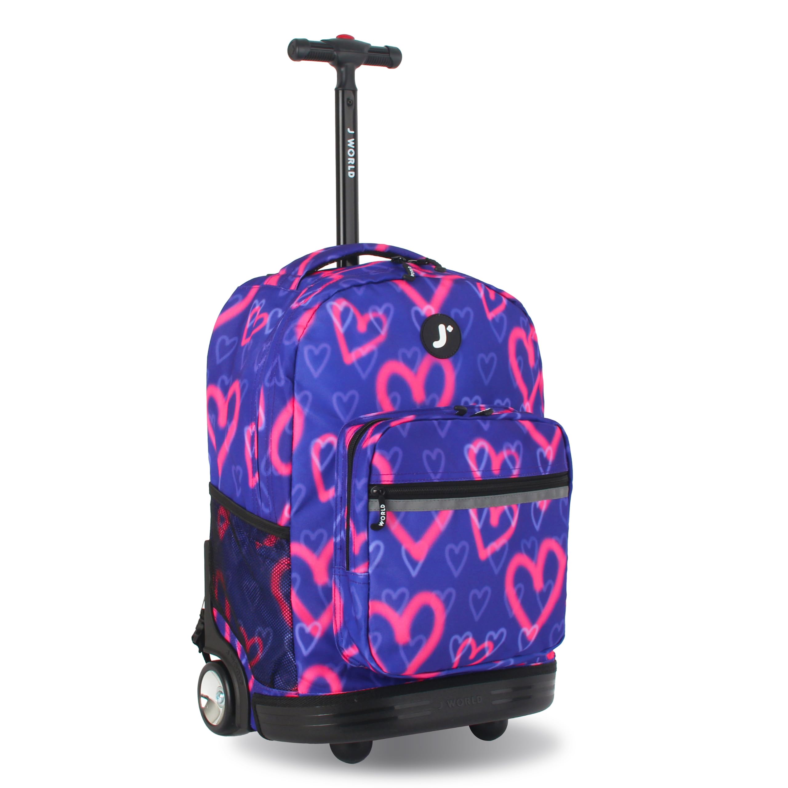 Photo 1 of J World Sunrise Kids Rolling Backpack for Girls Boys. Roller Bookbag With Wheels For School, Heart Spray