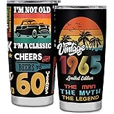 qixnzagr 60th Birthday Gifts for Men, 20oz Vintage Tumbler, 1965 Insulated Travel Mug with Classic CHEERS Design, Durable 60 Year Old Birthday Keepsake for Dad, Husband