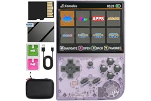VOACLE RG35XX Handheld Game Console , Dual System Linux+GarlicOS 3.5 Inch IPS Screen Built-in 64G TF Card 6831 Classic Games Support HDMI TV Output with Portable Bag (Transparent Purple)