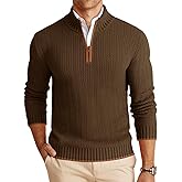 Runcati Mens Quarter-Zip Pullover Sweater Casual Mock Neck Knitted Winter Warm Ribbed Polo Sweaters