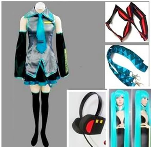 Sunkee Vocaloid Hatsune Miku Cosplay Kostüm Komplettes Set, Größe XL:Höhe 170-175CM,Gewicht 55-60 kg