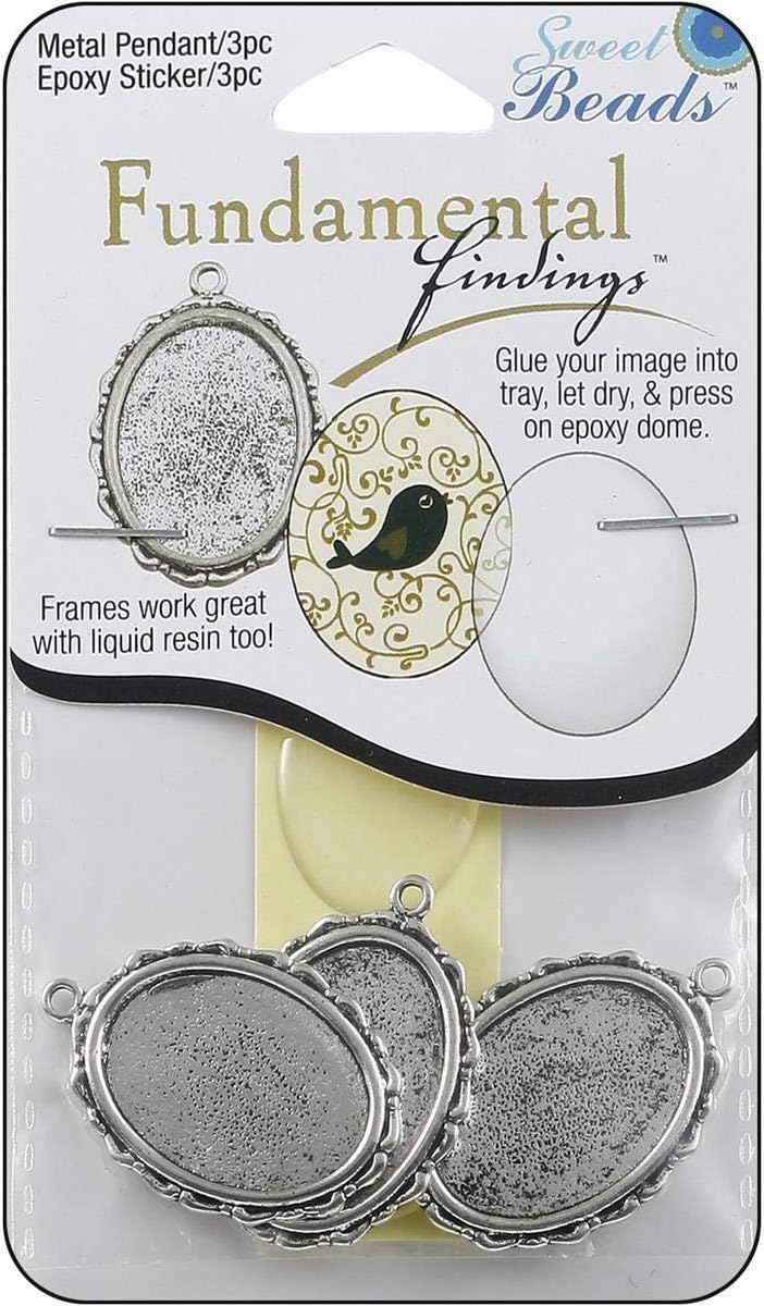 Sweet Beads Fundamental Finding Pendant Frame Oval 24 x 32 mm Fancy Antique Silver