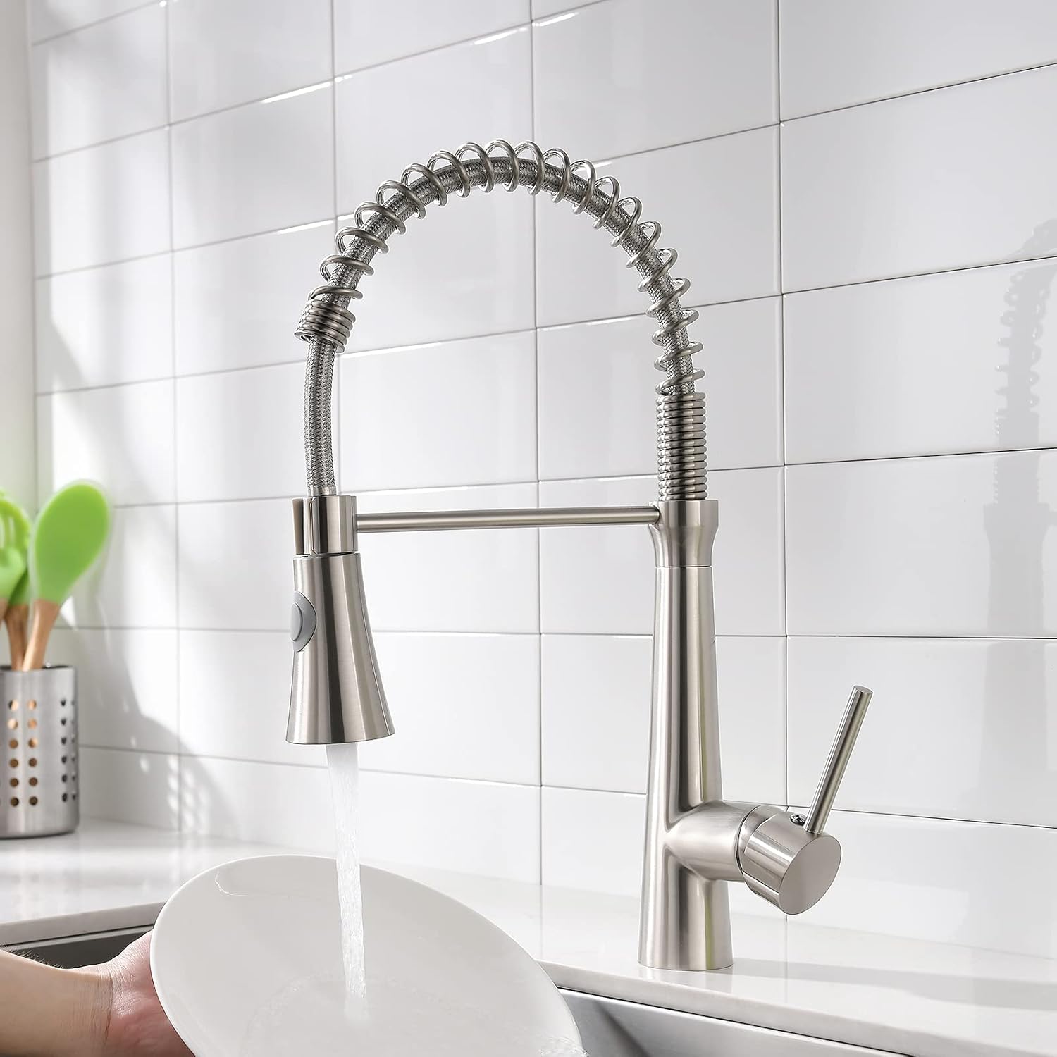 WANMAI Kitchen Faucets with Pull Down Sprayer Single Handle High Arc Kitchen Sink Faucet, Brushed Nickel Kitchen Faucet - - 
