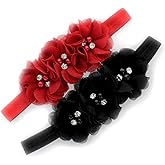 My Lello Flower Headbands Baby - Girls - Toddler Fabric Beaded Stretchy Elastic Pair