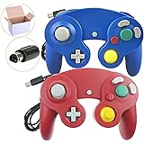 Poulep Wired Controller For Gamecube Game Cube, Classic Ngc Gamepad Joystick For Wii Nintendo Console (Blue and Red，Pack Of 2)