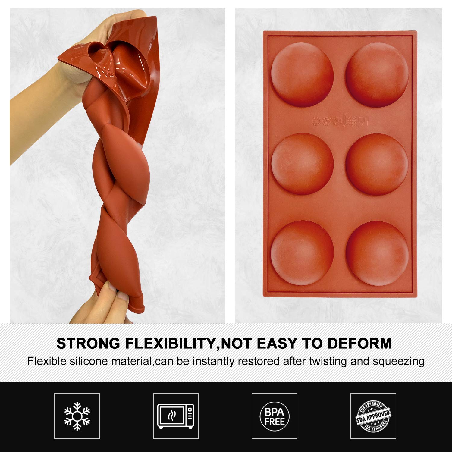 Large 6-Cavity Semi Sphere Silicone Mold, Half Sphere Silicone Baking Molds for Making Chocolate, Cake, Jelly, Dome Mousse (2 Packs)