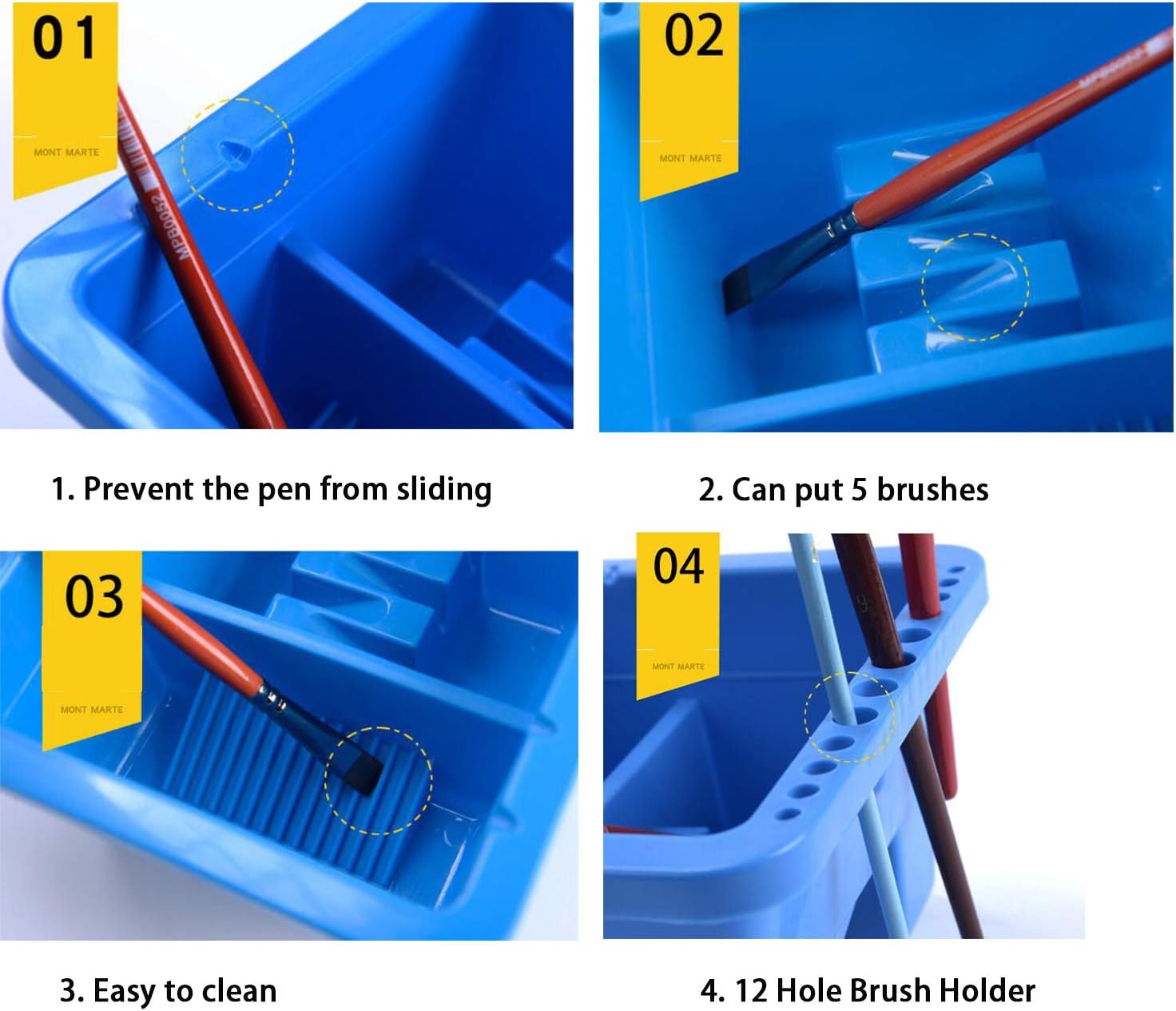 Paint Brush Washer Cleaner Pot Artist Brush Cleaning Bucket Multi-Function Art Pen Barrel Plastic Brush Washer Box with 12 Hole Brushes Holder and Lid Palette for Watercolor Acrylic Oil Painting - Image 3