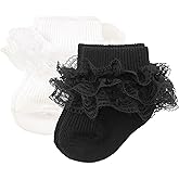 AQOKKA Baby Girls Socks Eyelet Ruffle Frilly Lace Summer Thin Dress Socks for Newborn Infant Toddler Kids