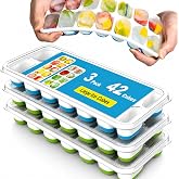 3 Pack Ice Cube Trays with Lid for Freezer, Flexible Silicone Bottom for Easy Release, Stackable Space-Saving Ice Molds, 1.2" Cubes Color-Coded (2 Green 1 Blue) for Juice, Coffee &amp; Cocktails, BPA Free