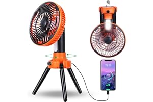 TDLOL Camping Fan Battery Operated Fan with LED Lantern, 270°Oscillating Portable Fan Battery Powered Fan Rechargeable Camping Fan, Personal Desk Fan Tent Fan Outdoor Fan with Hanging Hook