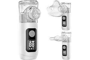 BEYYEE Smart Digital Display Portable Nebulizer for Adults and Kids, Ultra-Quiet Handheld Nebulizer with Self-Cleaning and Accessories - Rechargeable Nebulizer for Travel and Home Use Spacer（White）