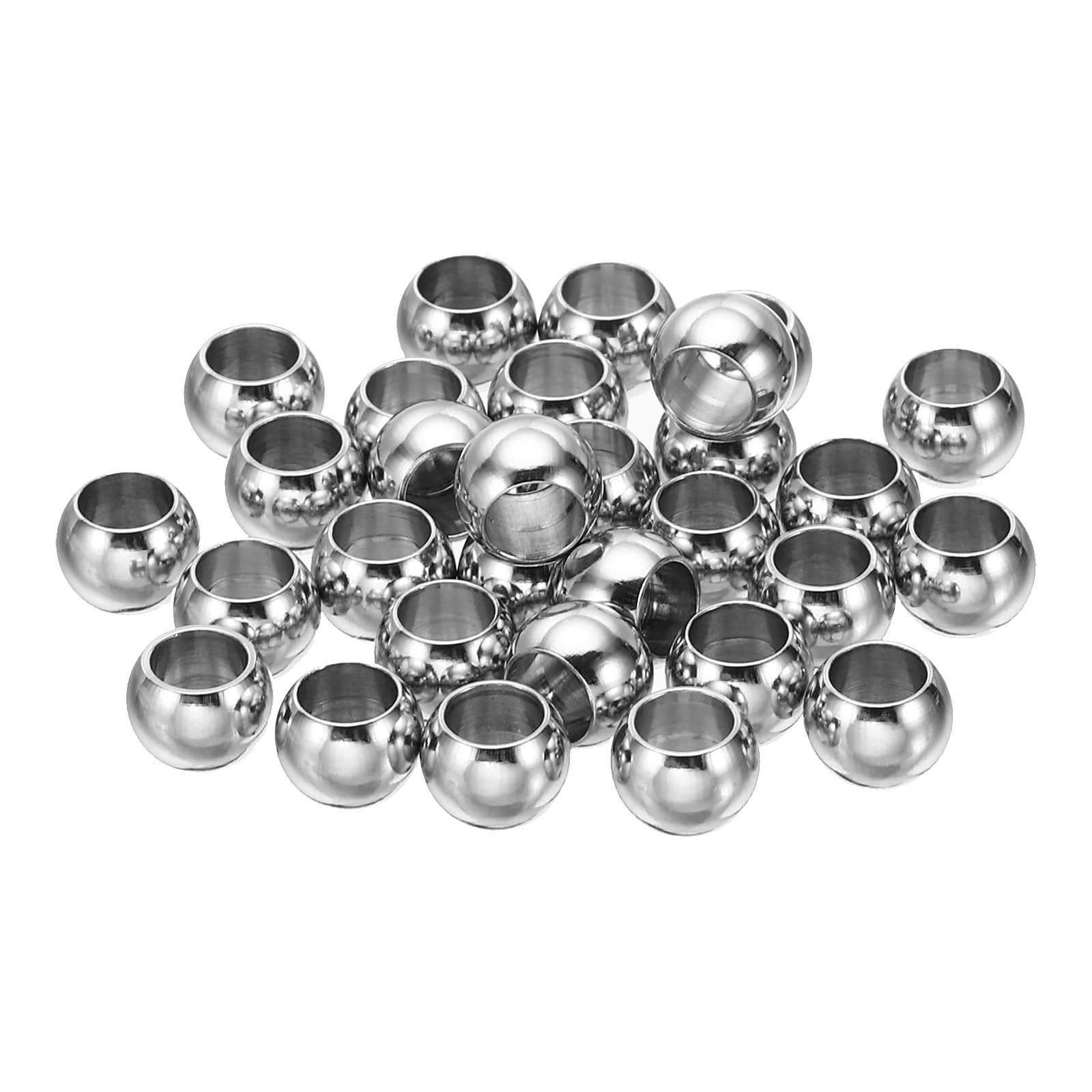 PATIKIL Smooth Round Spacer Beads, 50 Pcs 8mm OD 5mm ID 304 Stainless Steel Loose Balls Spacers Metallic Seamless Ball Beads for DIY Bracelet Necklace Earring Jewelry Making, Silver — image 1