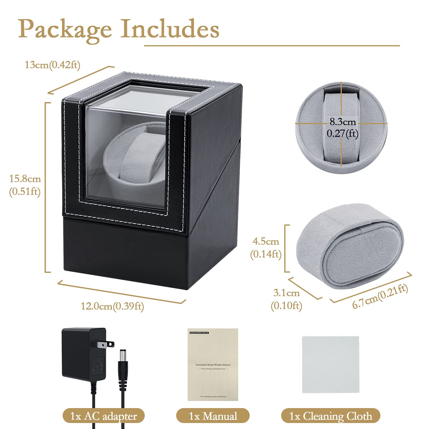 Mcbazel Mcbazel Automatic Watch Winder Box PU Leather, Quiet Japan-Made Motor, Display and Storage Case for Automatic Watches with Plug - Black with PU Leather