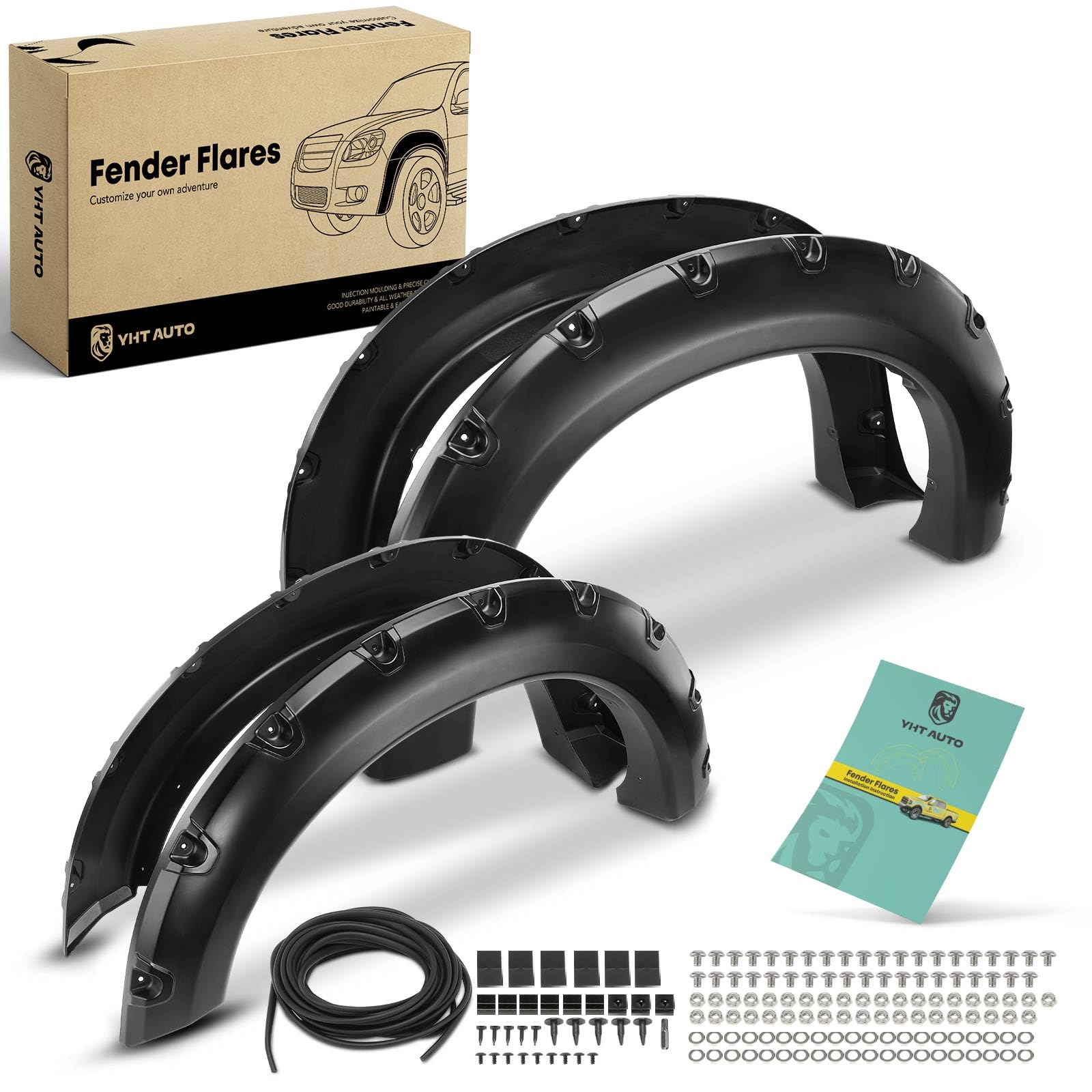 Photo 1 of **Missing pieces** Pocket Style Fender Flares/Hardware Kit Compatible with 2008-2010 Ford F-250 F-350 Super Duty, Smooth Black Wheel Cover Flare Protectors, Front & Rear, Set of 3  ***(BOX RIPPED/TORN)***