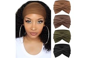DRESHOW 4 Pack Turban Headbands for Women Wide Vintage Head Wraps Knotted Cute Hair Band Accessories