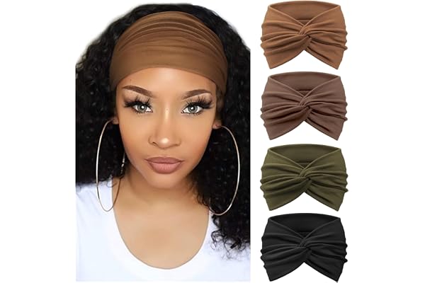 DRESHOW 4 Pack Turban Headbands for Women Wide Vintage Head Wraps Knotted Cute Hair Band Accessories