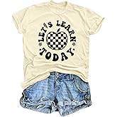 ASTANFY Let's Learn Today Teacher Shirts Women Back to School Teacher Life T-Shirt Teacher Gift Casual Graphic Tees