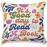 MNASAIOO Floral It's A Good Day to Read A Book Decorative Throw Pillow Covers, Read Reading Pillows Covers for Kids, Trendy Pillow Cases Decor for Library Reading Nook Corner Couch Bedroom 18x18in