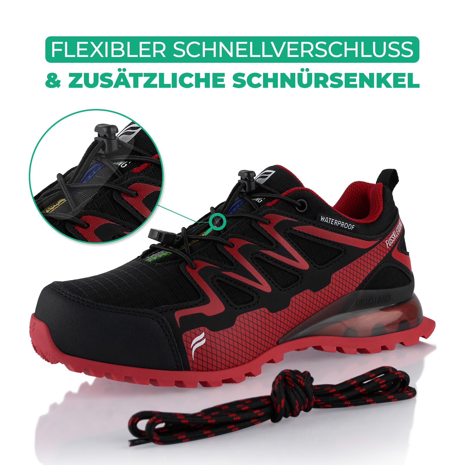 Fusskleidung® Damen Herren Wanderschuhe wasserdichte Trail Trekkingschuhe Schwarz Rot EU 36 4