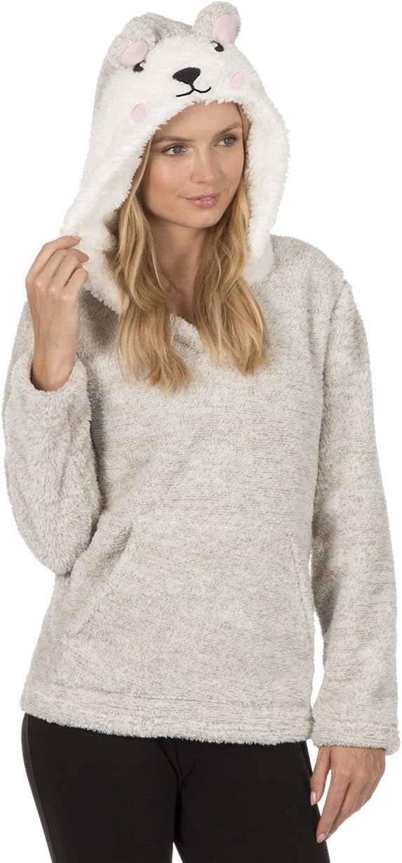 Women Ladies Bed Jacket Housecoat Hoodie Hooded Pyjama Pajama PJ Top Snuggle Fleece Kangaroo Pocket Animal Themed Soft Size M L XL 14 16 18 20 20 22