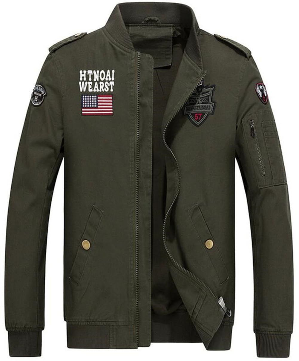 JEWOSOR Men's Bomber Flight Jacket with Patches Military Zip Jacket