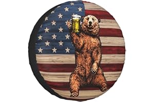 EFINLUKY Rv Spare Tire Cover for Trailers Bear Happy Camper Spare Tire Covers 15 inch Wheel Waterproof American Flag Tire Cover for Travel Trailer Rv SUV Truck