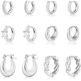 Wgoud Small Gold Hoop Earrings Set for Women, 6 Pairs 14K Gold Plated Hypoallergenic Lightweight Huggie Hoops Earrings, Trendy Cartilage Cubic Zirconia Earrings for Women Gifts.