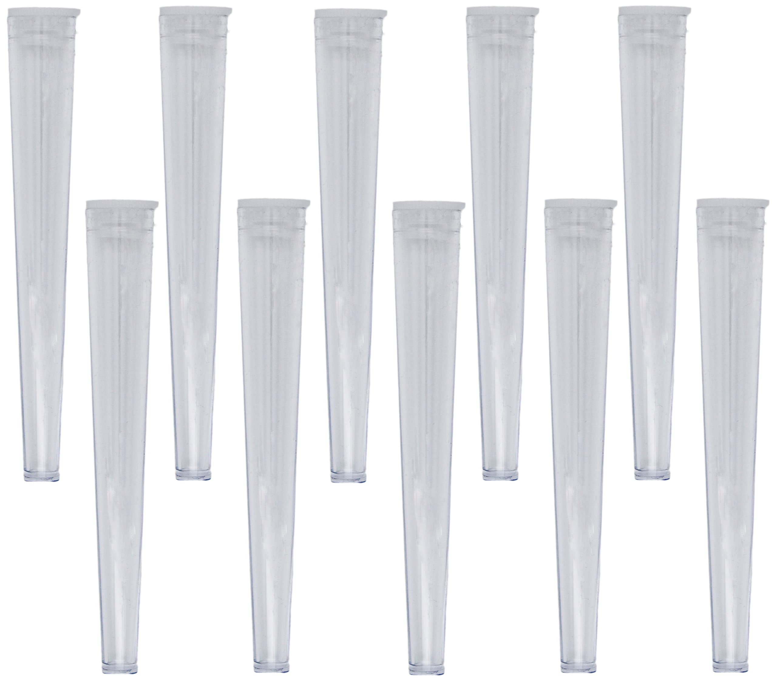 Cherry-on-Top King Size Cone Holder Air Tight Hard Plastic Tube Smoking Rolling Cig Tube, 10 Holders Clear