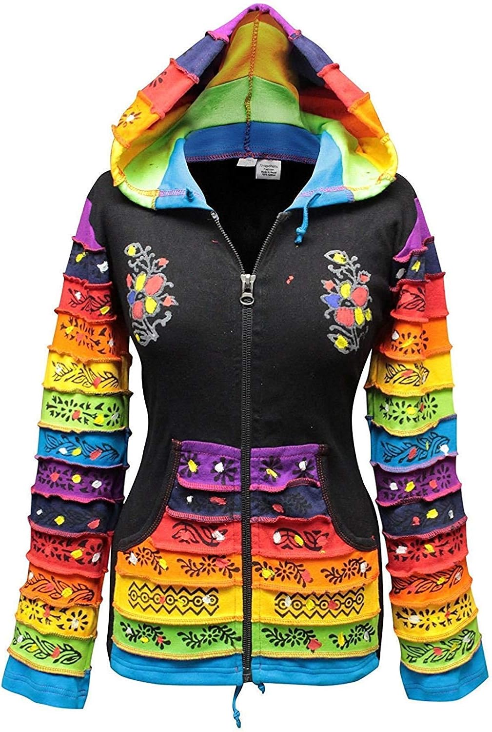 Amazon.com: Women Rainbow Sleeved Flower Patch Hoodie [XL,Black]: Clothing