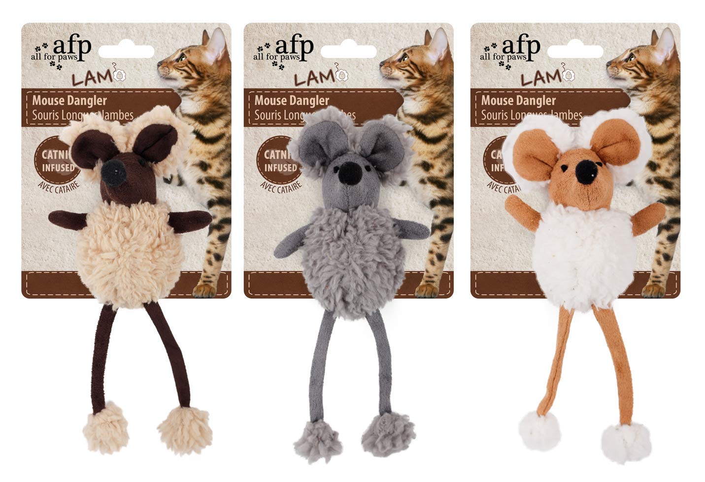 ALL FOR PAWS Lambswool Mouse Dangler Catnip Toy, Multi