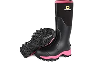 D DRYCODE Rubber Boots for Women with Steel Shank, 6mm Neoprene Warm Waterproof Rain Boots, Outdoor Mud Work Hunting Boots, Pink, Size 5-11