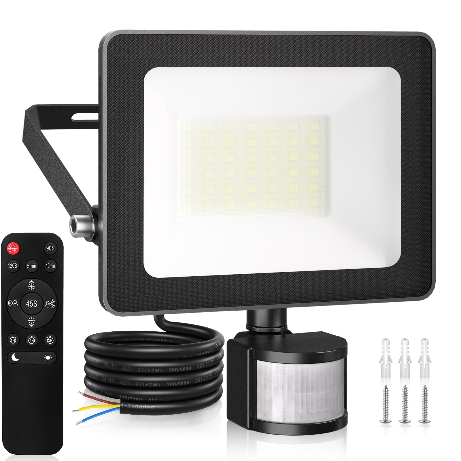 CLV Security Lights Outdoor Motion Sensor, 35W 3290LM Dimmable PIR Lights with Remote IP66 Waterproof Outside Light with Sensor, 6500K LED Outdoor Light for Backyard Garden Garage Porch