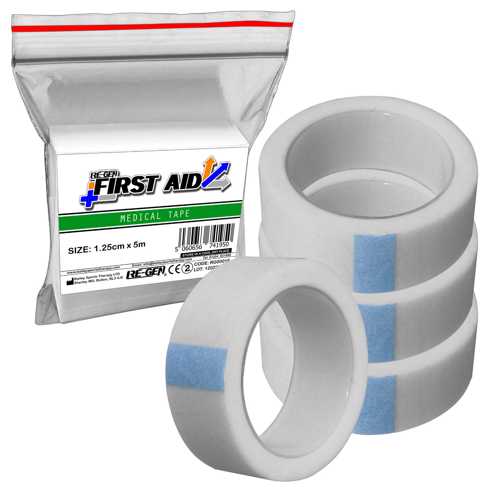 4 Pack - RE-GEN First Aid Micropore Medical Bandage Support Tape, 1.25cm x 5m