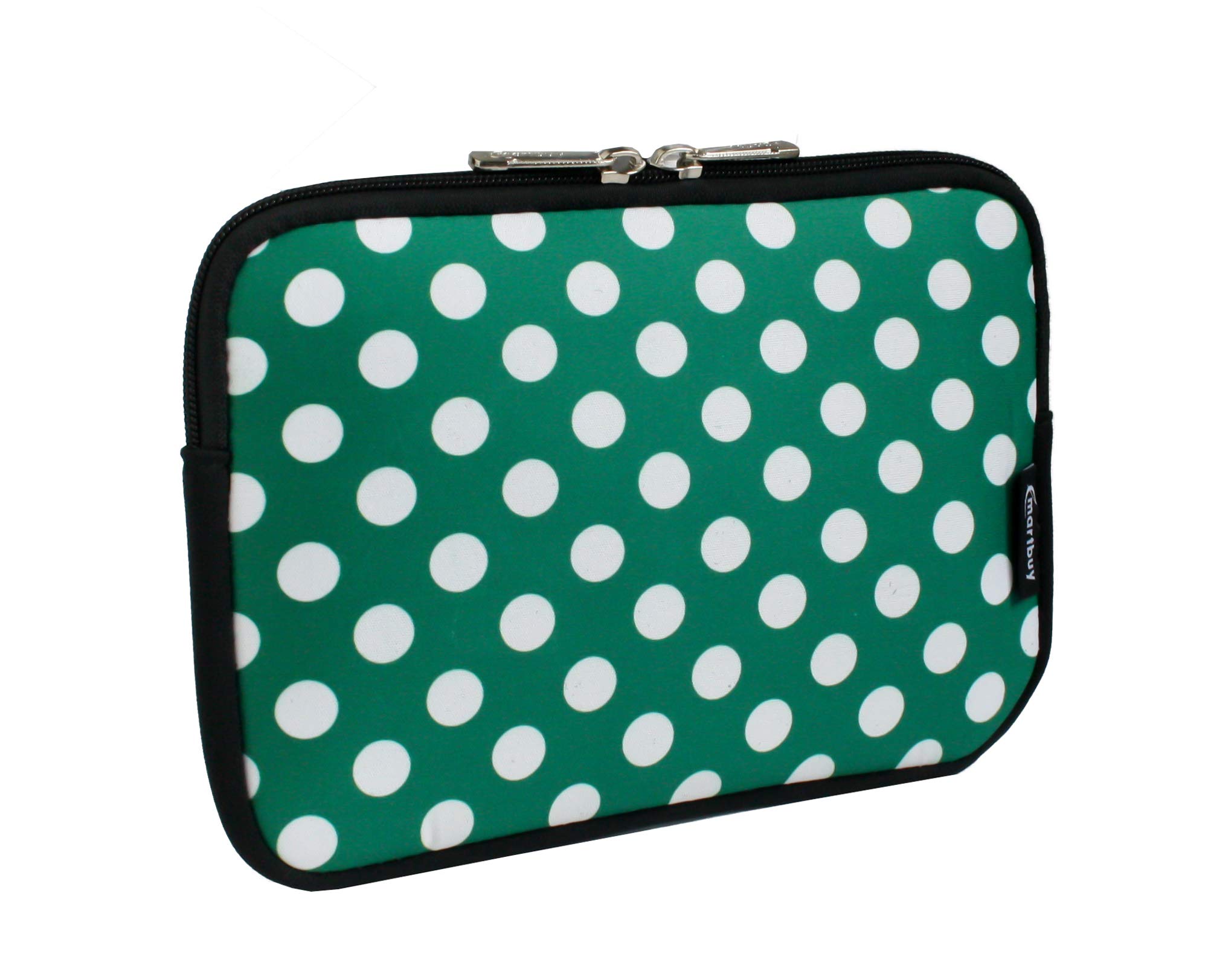 Emartbuy Polka Dots Green/White Water Resistant Neoprene Soft Zip Case Cover Sleeve 8 Inch - 8.8 Inch Compatible With Selected Devices Listed Below