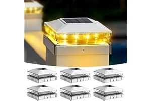 KEILAIMO Solar Post Cap Lights, 6 Pack Upgraded Outdoor Deck Fence Post Solar Lights for 4x4 5x5 Wood/Vinyl Posts, IP65 Waterproof, 10-12 Hours Warm White Glow for Garden/Patio/Porch - White
