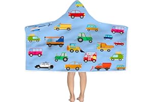 Bonsai Tree Blue Car Hooded Beach Towel for Kids, Cute Bath Towel with Hood, Boy Microfiber Super Absorbent Soft Poncho Bathrobe for Swin Pool 30”x50”