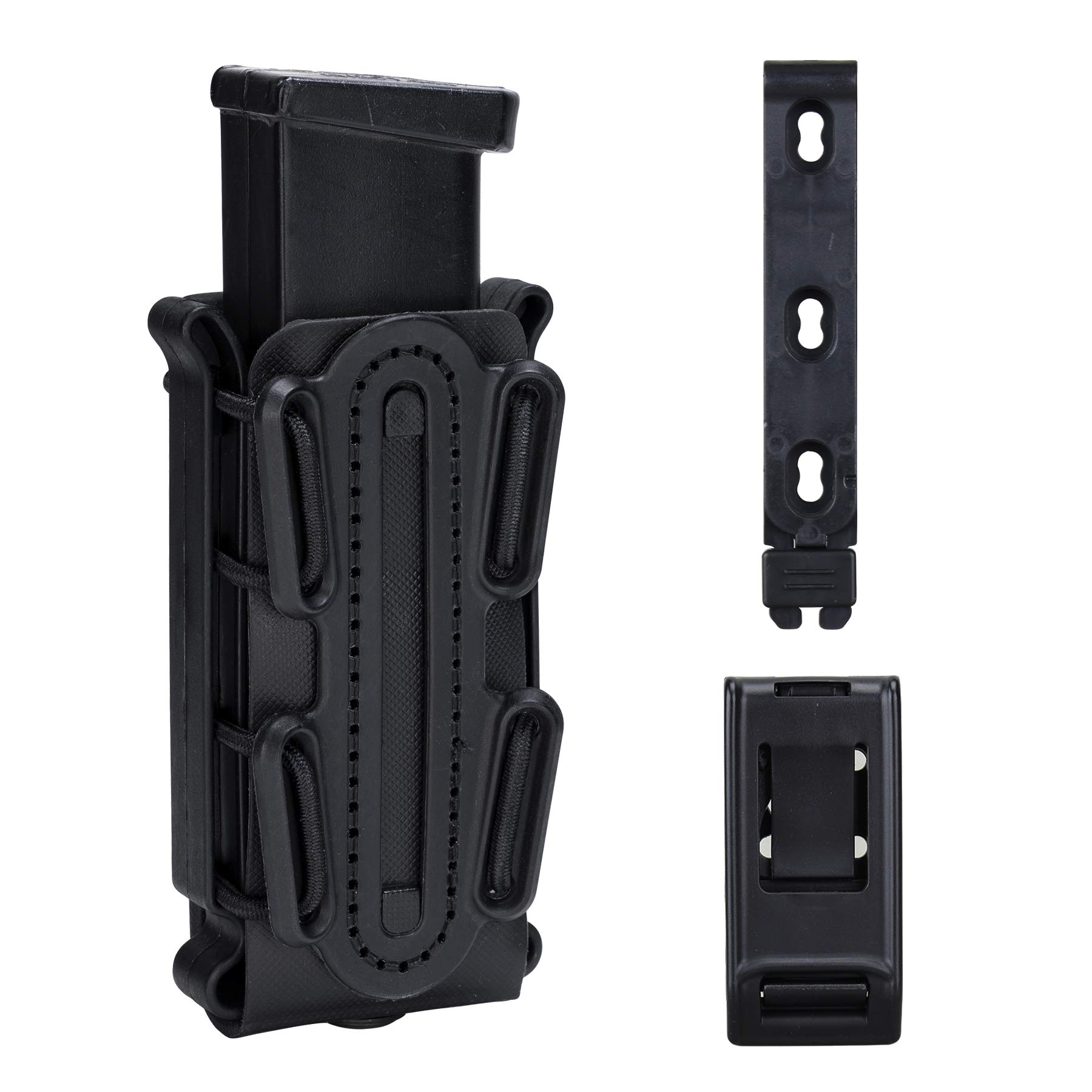 IDOGEAR Mag Pouch Pistol Magazine Pouches 9mm Softshell Adjustable Universal Mag Carrier .40 S&W .45 ACP with Belt&MOLLE Clips (Black)