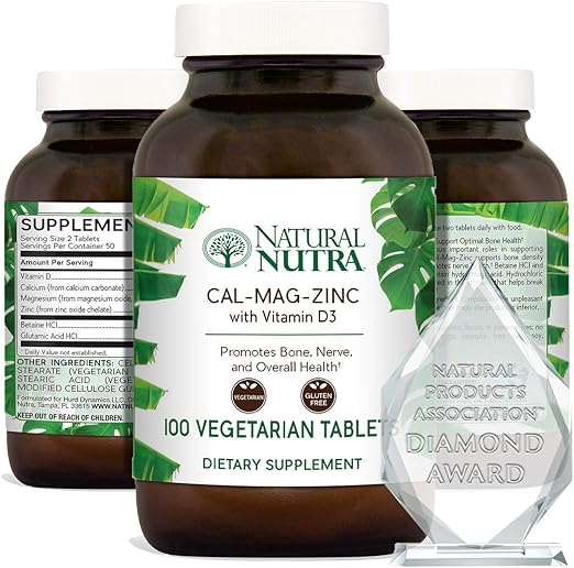 Natural Nutra Calcium Magnesium Zinc Supplement with Vitamin D3 for Bone Strength