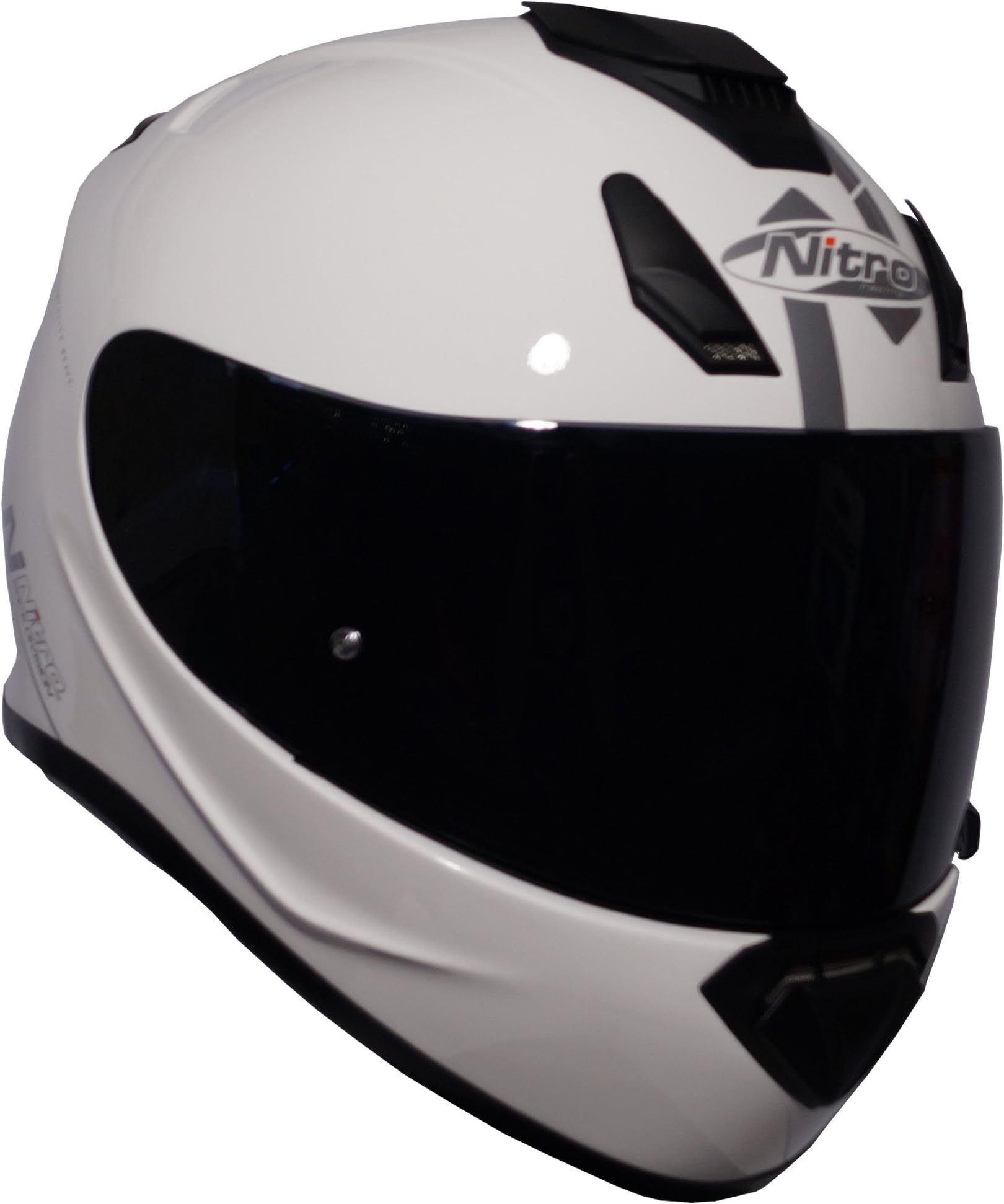 Nitro N3100 UNO Full Face Motorcycle Helmet - Gloss White + FREE Dark Visor XL