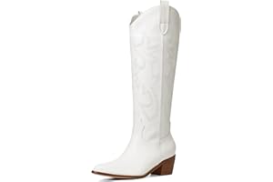 VIMISAOI Cowboy Boots for Women - Knee High, Pointed Toe, Wide Calf Western White Cowgirl Tall Boots
