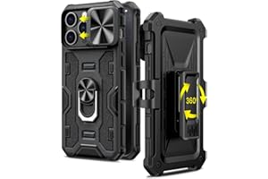 Caka for iPhone 15 Pro Max Case, iPhone 15 Pro Max Phone Case with Slide Camera Cover & Magnetic Kickstand & Belt Holster, Military Grade Shockproof Protective for iPhone 15 Pro Max - Black