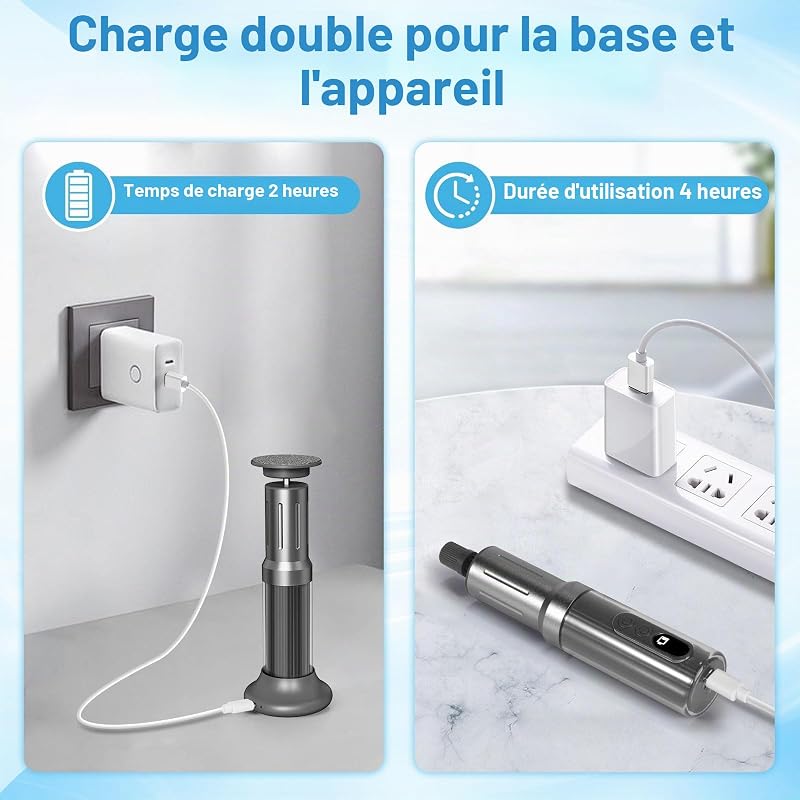 Dissolvant de callosités électrique LED 2 en 1 avec 6 vitesses réglables en continu et limes permanentes et polissoir à ongles remplaçable pour le soin professionnel des pieds